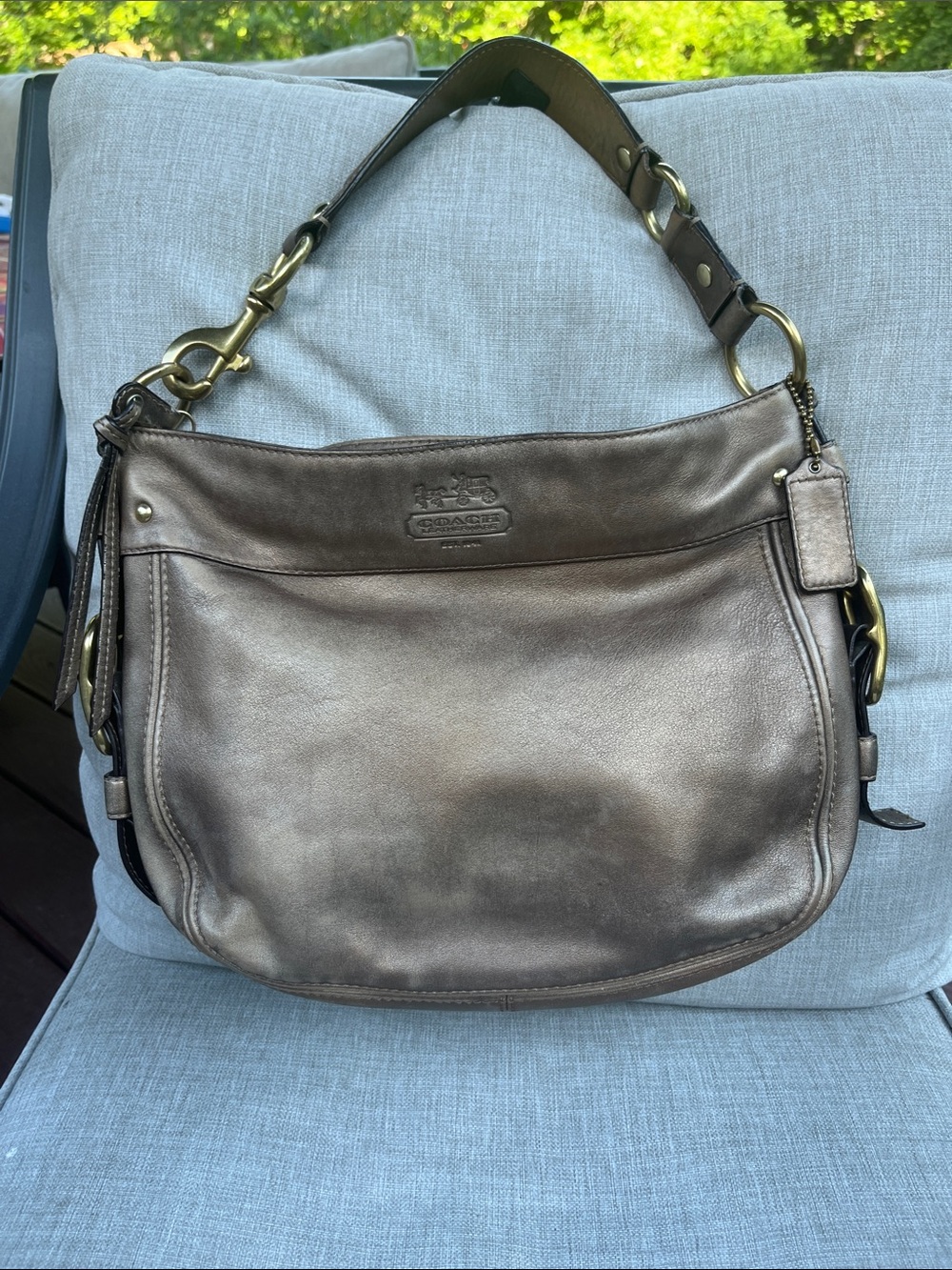 COACH Zoe 12671 Metallic Bronze Leather Hobo Bag